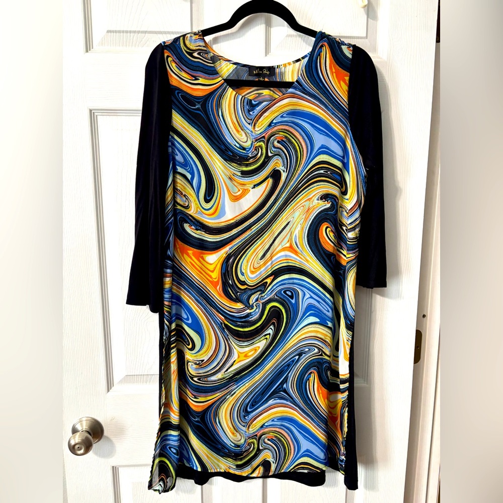 Melissa Paige Artsy Dress Size Lg Wavy Swirls Psychedelic Watercolor Stretchy